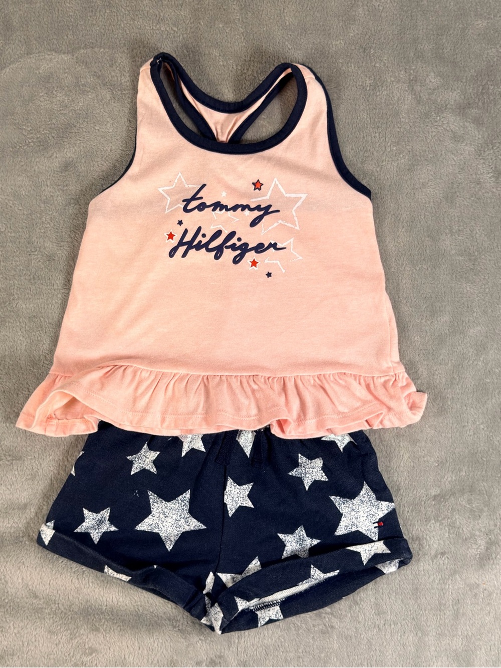 Tommy Hilfiger Kids Pink Ruffled Tank & Navy Star Shorts Set